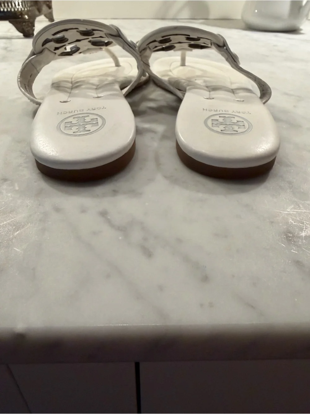 Tory Burch White Logo Thong Sandals Size 4